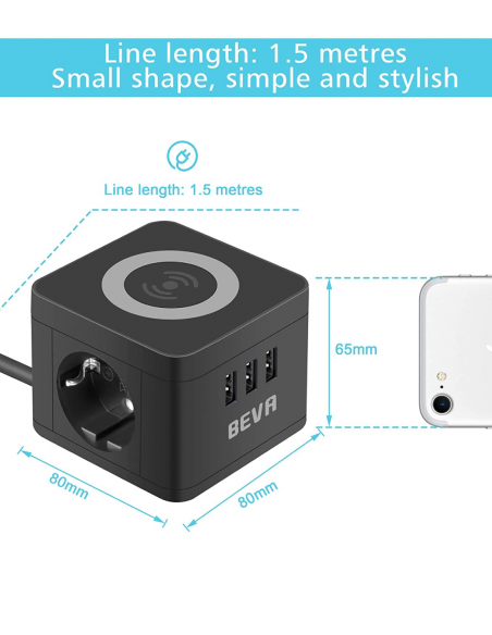 Multiprise cube chargeur induction caméra/micro GSM - dimensions