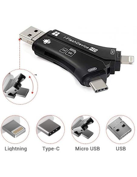 Lecteur de carte micro SD type C/Lightning/micro USB/USB 2.0